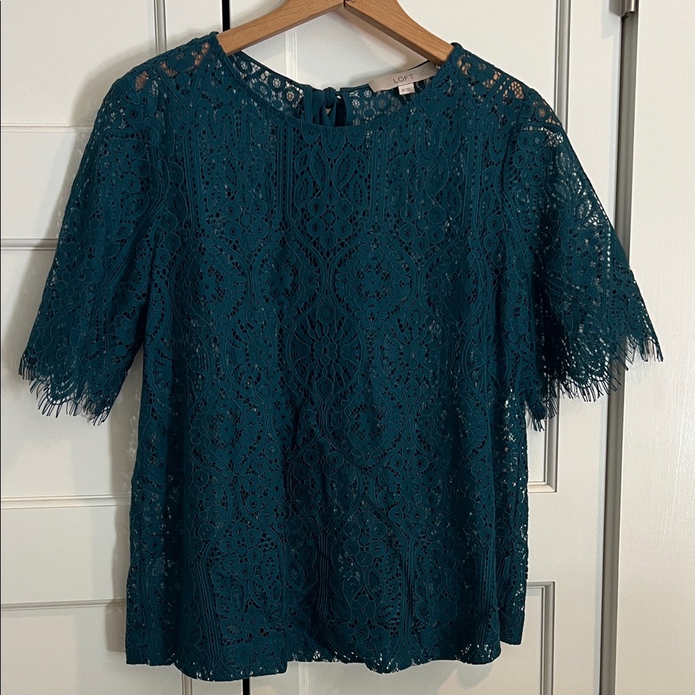LOFT Teal Lace Blouse